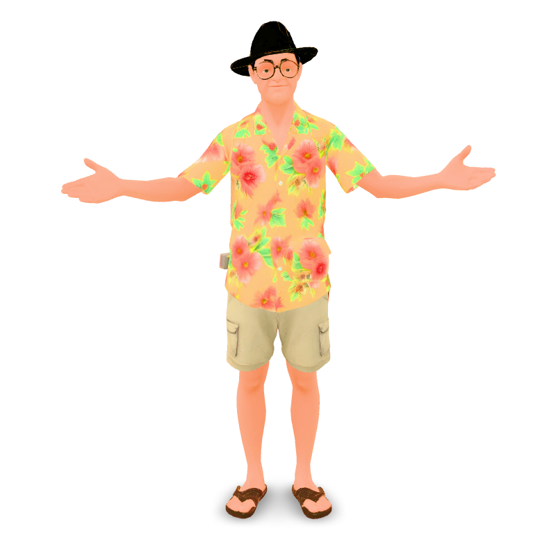 Tourist in floral shirt, rigged (Meshy)
