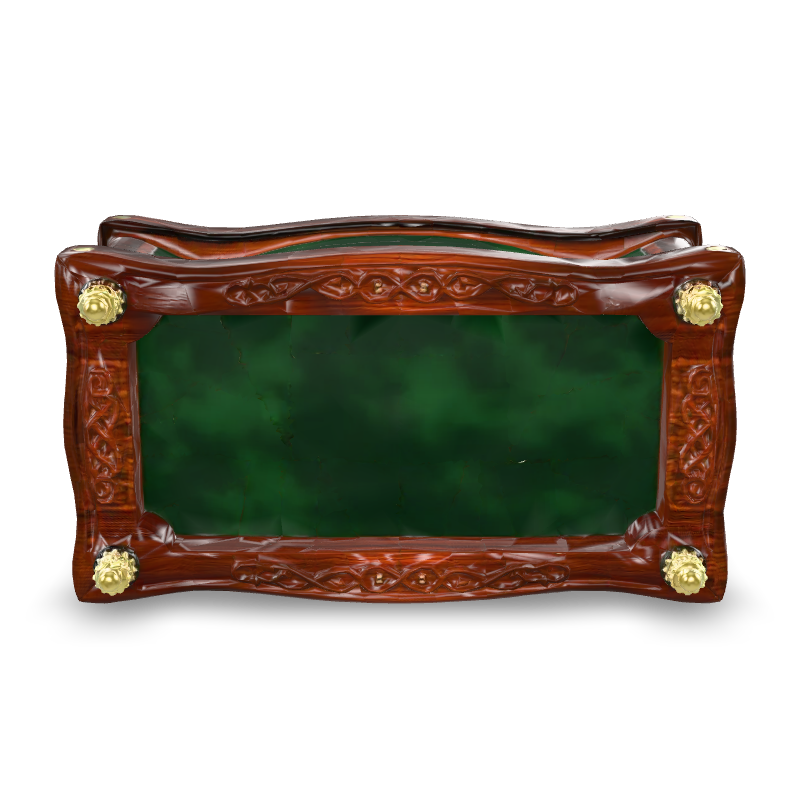 Ornate wooden dice tray with green felt