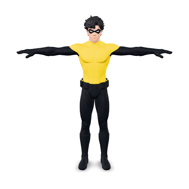 Rigged superhero in yellow and black suit (7 animations)